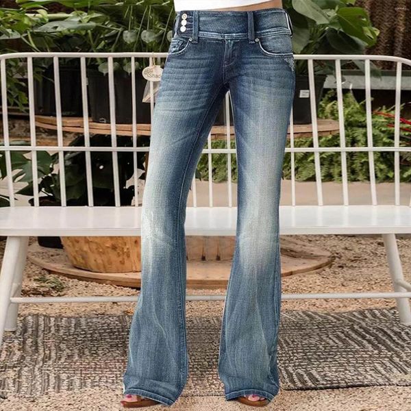 Женские джинсы 2024 y2k боковая пуговица средняя мода светло-голуба