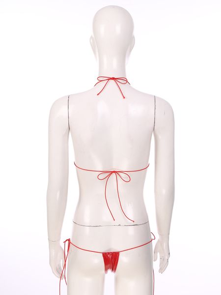 Женские 2pcs купальники костюм нижнего белья мокрый вид мини-микрокини набор сексуального патентного кожаного кружев