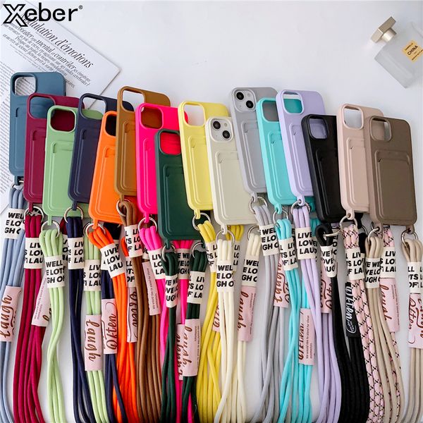 Liquid Silicon Wallet Crossbody Halskette Lanyard Kartenhalter Hülle für iPhone 15 13 11 12 14 Pro Max XR X XS 7 8 Plus Weichabdeckung