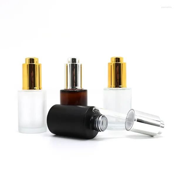 Garrafas de armazenamento 20ml 30ml 50ml de vidro giratório cosmético com droppes de ouro de ouro de luxo Cuidado com a pele essencial Soro de óleo