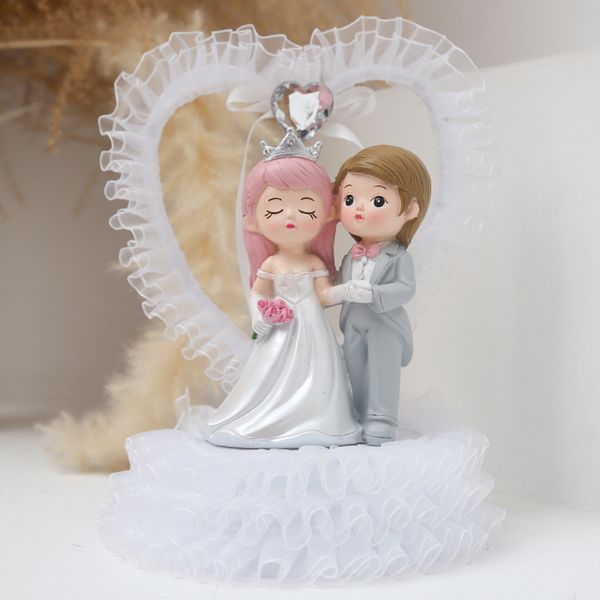 1 PCS Bride and Groom casal resina estatueta boneca bolo de casamento cubas de casamento do dia dos namorados ornamentos de casamento decoração de casa decoração