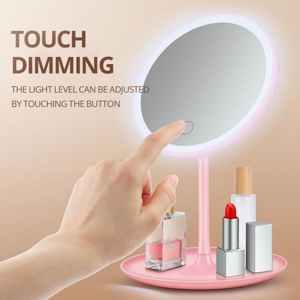 Espelho de maquiagem de iluminação LED com chassi de armazenamento Três modos de controle de luz destacável Ferramenta de cuidados com espelho cosmético protetível
