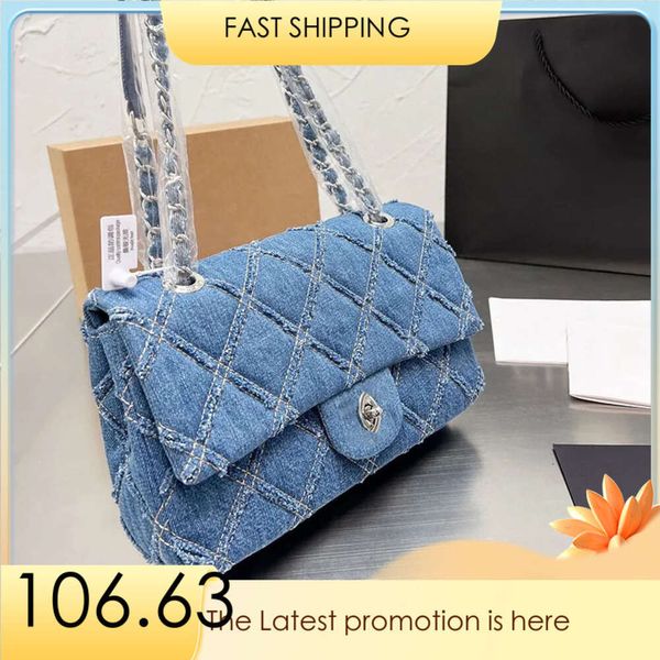 CC Klappe Vintage Handtasche dunkelblau Denim Sier Ketten Hardware Schultergurte Designer Frauen Tasche Sattel -Tasche Brieftasche CM