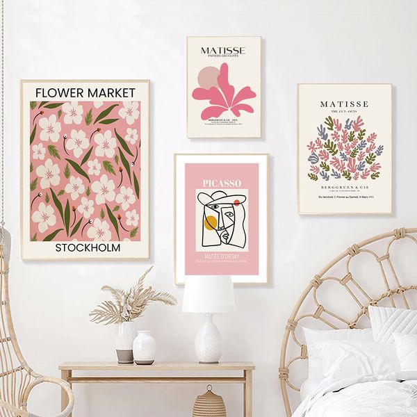 Mercato dei fiori rosa William Morris Picasso Line Poster e stampe Art Wall Art Painting per soggiorno Decorazione per la casa