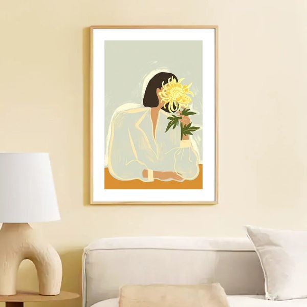 Abstract Girl Girl Fruit Flower Leaf Vase Wall Art Tela dipinto di poster nordici e stampe Immagini murali per decorazioni per soggiorno