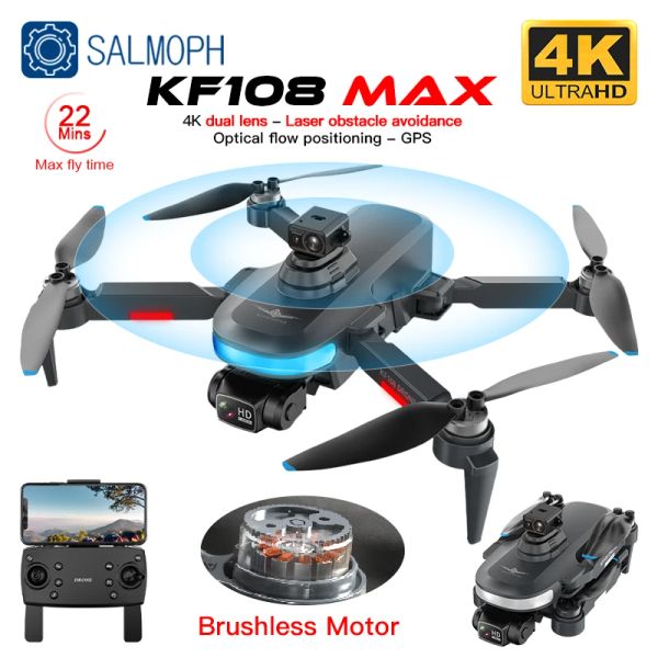 Дроны KF108 / KF108MAX GPS Drone 4K HD Двойная камера 360 ° Уклонение от препятствий безмолв.