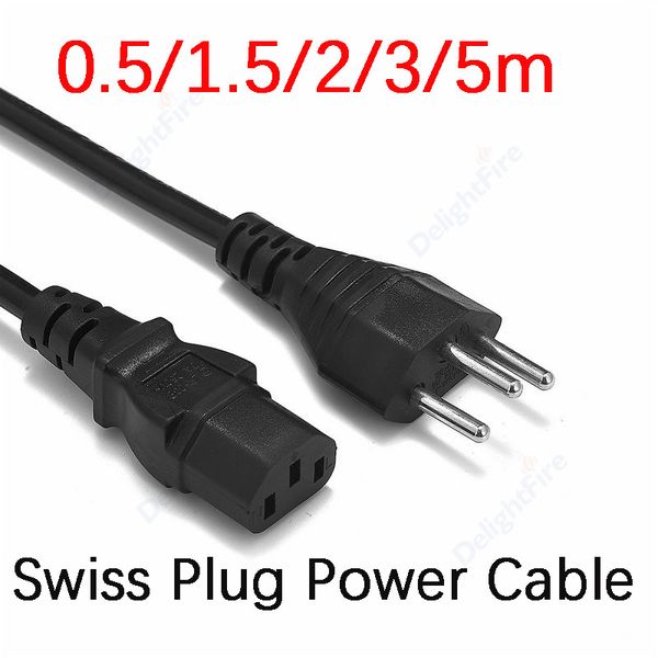 0,5/1,5/2/3/5m Swiss Plug Power Cable 3 pinos IEC C13 Cordão de fonte de alimentação para adaptadores CA Impressora de TV LCD PC Computador DJ Studio