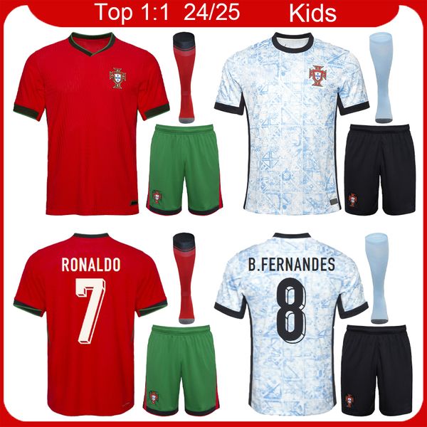 Portugiesische Fußballtrikots Kinderfußball -Kits 2024 Portugus Home Away Boys Football Jersey Kit 24 25 B.fernandes Joao Felix Fußballhemd Full Set MAILLOT CAMISETA