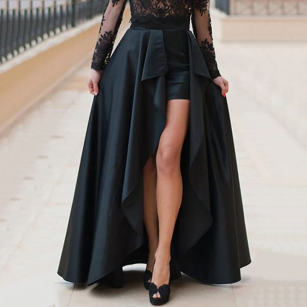 Юбка черная высокая низкая женские юбки Aline Black Maxi длины.