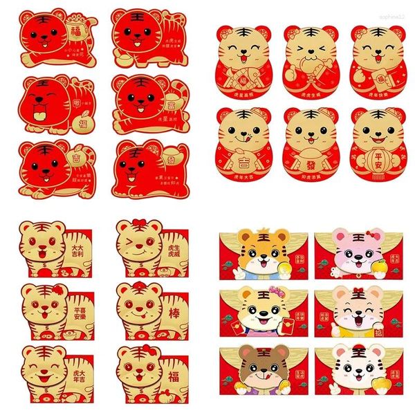 Geschenkverpackung 6PCS Chinesische rote Umschläge Glückspakete für Jahr Geldbag Tiger Hongbao Spring Festival Supply