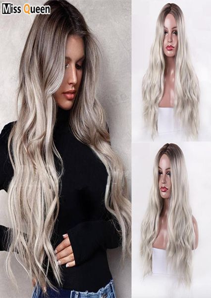 Long Womens Wigs ombre Platinum Loira Wigs Resistente ao Calor Parte do lado Synthetic Wavy para mulheres afro -americanas Cosplay8511402