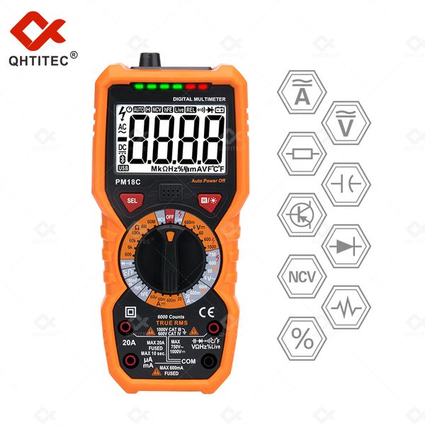 QH Digital Multimetro digitale PM18C/18A 6000 Counti True RMS AC/CC Tensione di resistenza di resistenza Frequenza di capacità di frequenza NCV Tester