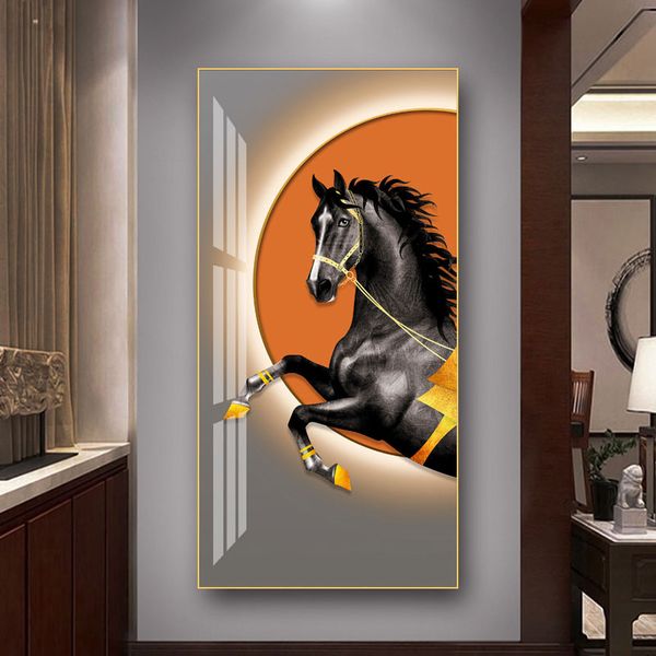 Luxo European European Court Horse Canvas Pintura Animal Posters de cavalos pretos Arte da parede marrom pictures pictures de varanda decoração