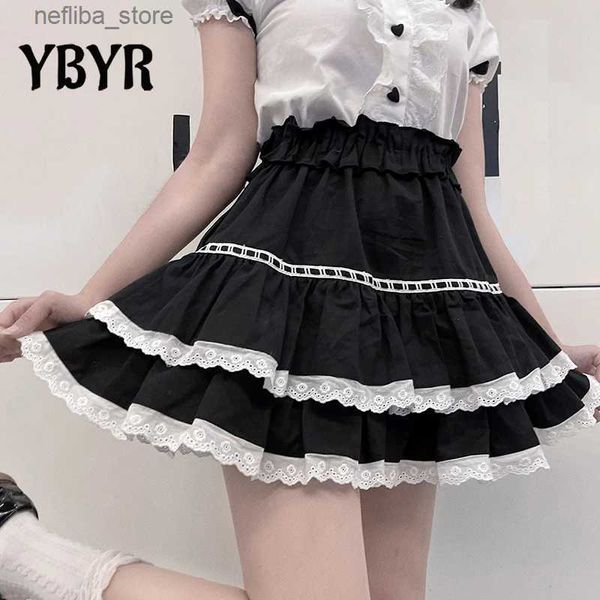 Сексуальная юбка Lolita Women Mini Skirts 2022 New Y Lace High Taiste A-Line Черная плиссированная юбка Школьная девочка Хера милая уличная одежда Харакуджу L410