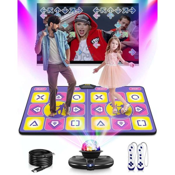 Двойной танцевальный коврик - интерактивный электронный танцевальный коврик для телевизора с камерой, анти -скользящая фитнес -подушка для детей взрослых, Fun Dance Playmat Toy Gift для девочек -мальчиков (Purple)
