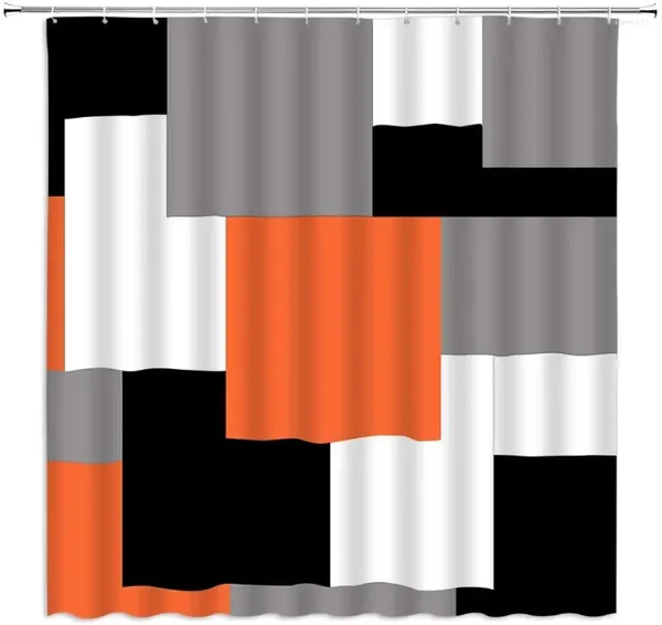 Duschvorhänge schwarz weiß grau orange geometrische Muster Vorhang abstrakte moderne Badezimmerdekoration Stoffbad mit Haken Set