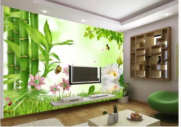 Wallpapers Home Decoration 3D Lotus Bamboo TV Background Pintura de parede papel de parede clássica para paredes