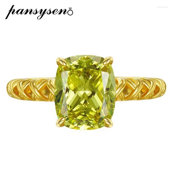 Rings de cluster Pansysen Trendy 925 Sterling Silver 9x11mm criado Peridot Gemstone Cocktail Party Ring 18K Gold Plated Gift Wholesale