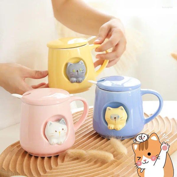 Canecas Creative Creative Sweet Girl Ceramic Cup com palha e tampa aluno leite de leite de chá de chá de chá de chá de caneca de capa para tabela de café Drinkware