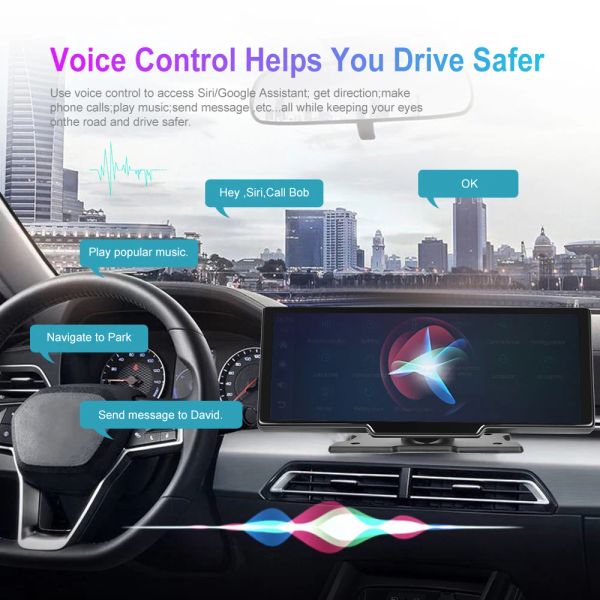 Podofo 10.26 '' Car DVR HD Antriebsrekorder Carplay Android Auto Dashboard Car Monitor Loop Aufnahme AI Voice Rückfahrkamera
