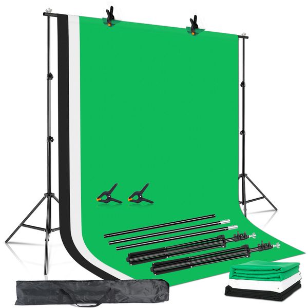 Kit de sistema de suporte de pano de fundo de 2x3m com pano verde para Muslins Backdrops Telescópica Stand Stand com clipe de bolsa de transporte