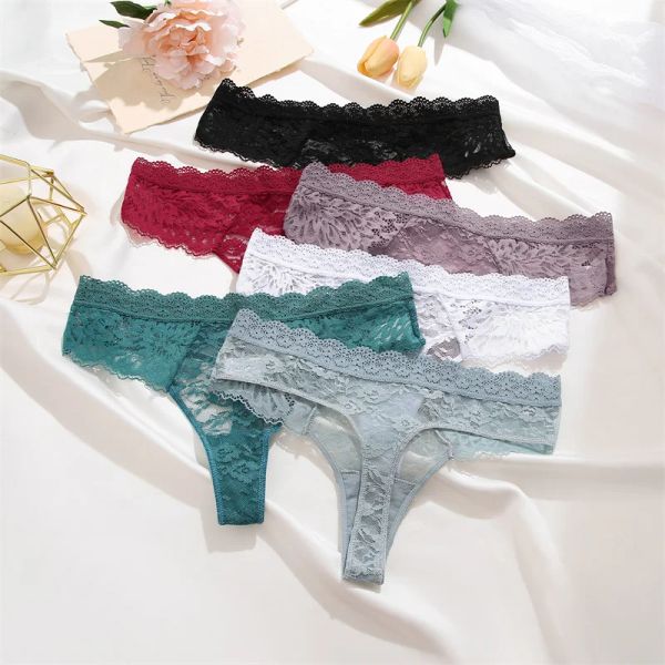 Full Lace Thongs Frauen 3pcs/Set sexy G-String-Unterhose S-XL Damen Blumen T-Back Unterwäsche Weibliche Bikini Panties Girl Dessous Dessous