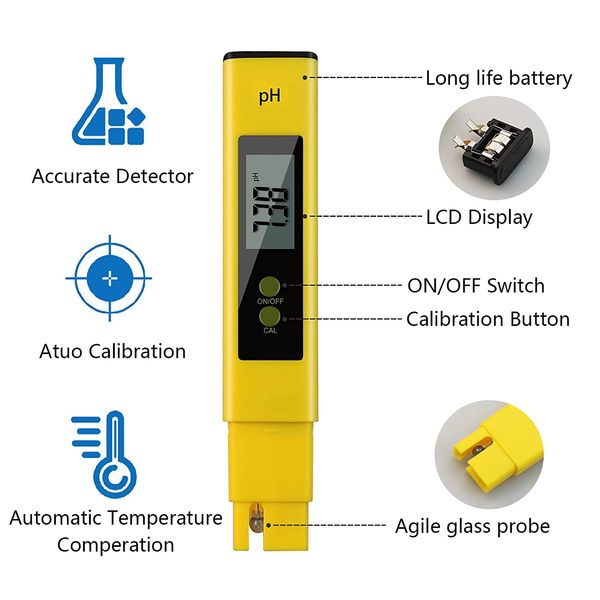 TDS METER Digital Water Tester Digital 0-14 PH Tester PH METER 0-9990PPM TDSEC LCD PURITY PURITY PPM Filtro dell'acquario con batterie