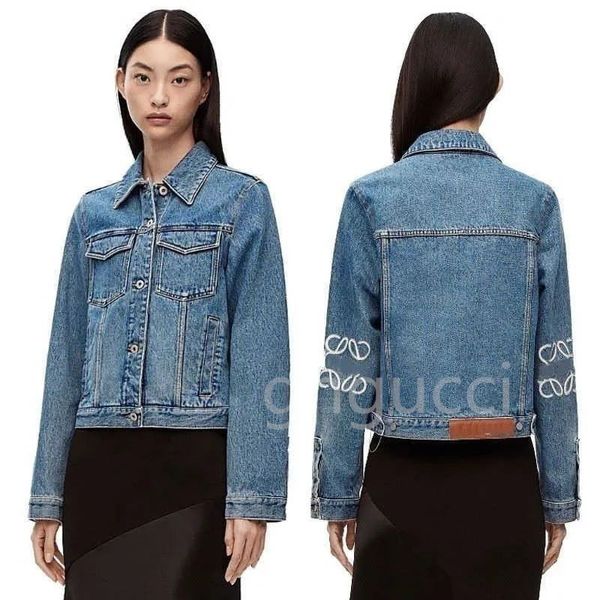 Tasarımcılar Wome Spring Denim Ceket İşlemeli Mektup Tasarımcı Giyim Uzun Kollu Katlar Üst Kova Kız Giysileri