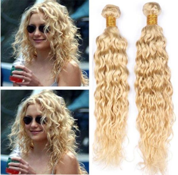 613 Bundos de cabelo humano molhados e ondulados loiros brasileiros 4pcs Bleach loiro de cabelo humano virgem