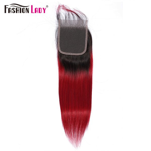 Ombre Verschluss T1B Burgundy 4x4 menschliches Haar Verschluss Fashion Lady vorgefarbige Verschlüsse Brasilianisches Haar Straight Verschluss Nicht-Remei