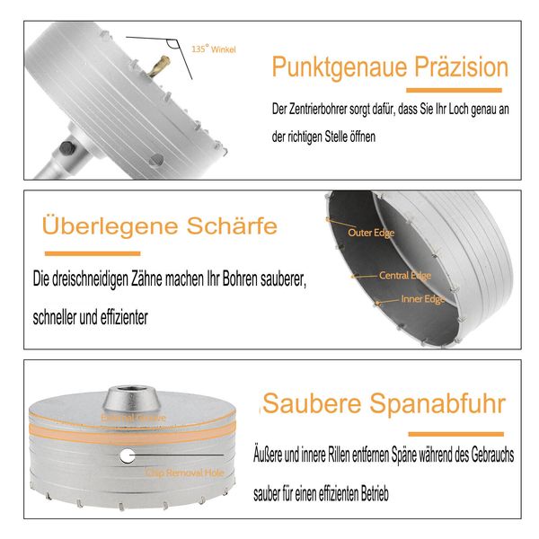 SDS plus Wandlochsäge Bohrbitbeton Lochsäge mit runden Welle 30-160 mm Lochschneider Beton Zementstein Werkzeug