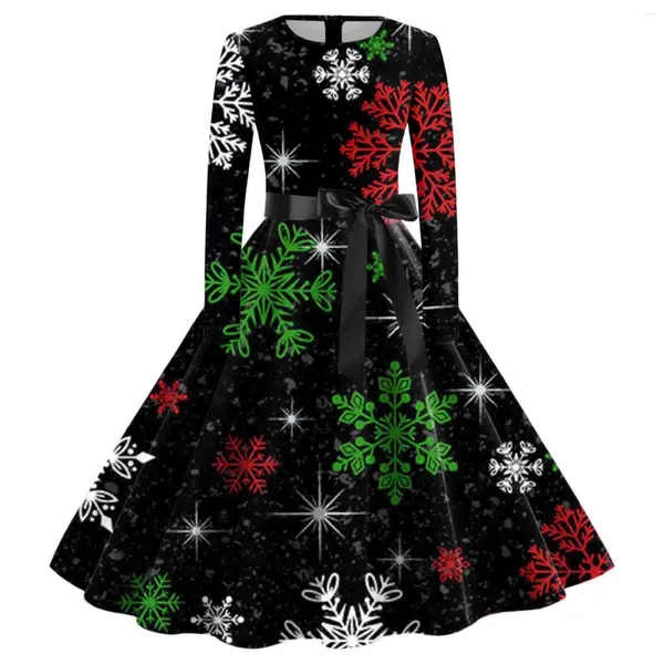 Vestidos casuais Mulheres adequadas de manga longa vintage o pescoço dana de natal dona de casa de festas de baile de praia feminino feminino vestido de verão feminino