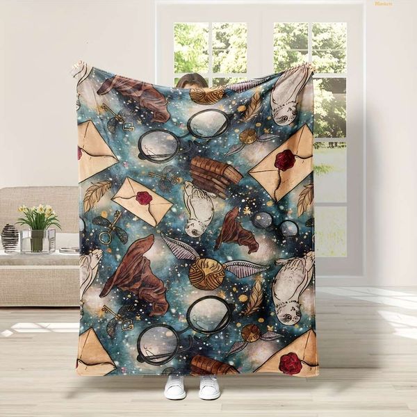 1pc Enchanted Wizard Owl Flanell Wurf - weiche, warme, Mehrzweckdecke für Sofas, Betten, Outdoor -Abenteuer