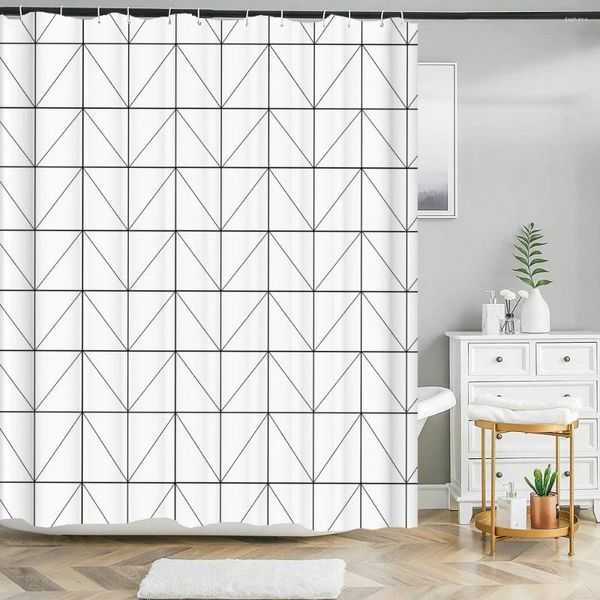 Cortinas de chuveiro Série simples Linha de geometria branca Fabric tecido à prova d'água Acessórios de banheiro de poliéster Decoração de casa Corte de banho