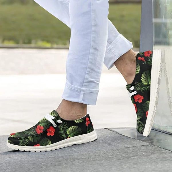 Sapatos casuais instanttartts tropicais florestas vermelhas impressão de flor vermelha personalidade fofa mocassins de negócios masculinos de fundo macio de fundo macio respirável respirável