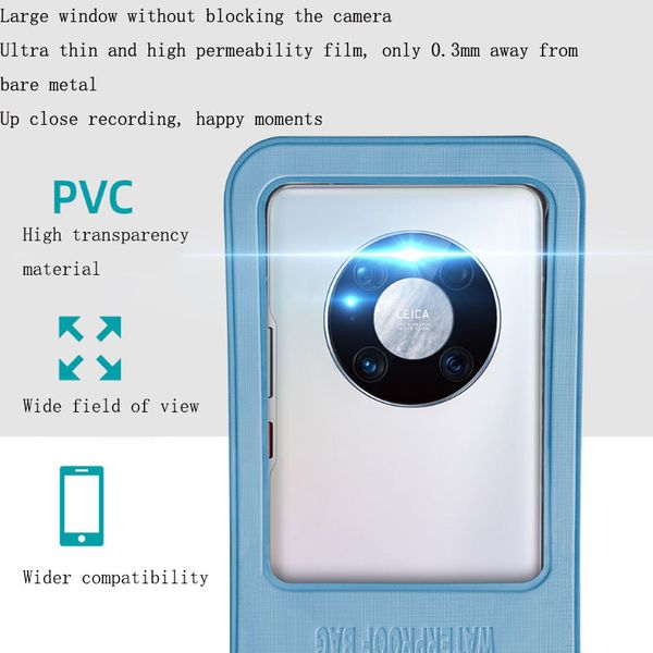 Su geçirmez telefon kasası mühürlü tam görünüm yüzme kuru çantalar sualtı cep telefonu torbası iPhone Samsung Xiaomi plajı dalış kapakları