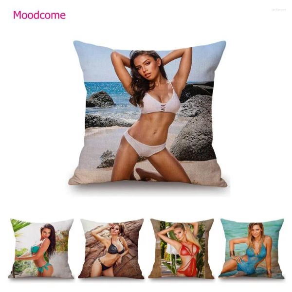 Pillow Beach Bikini Girl Girl Sexy Model di divano in lino di cotone Case Copertina decorativa