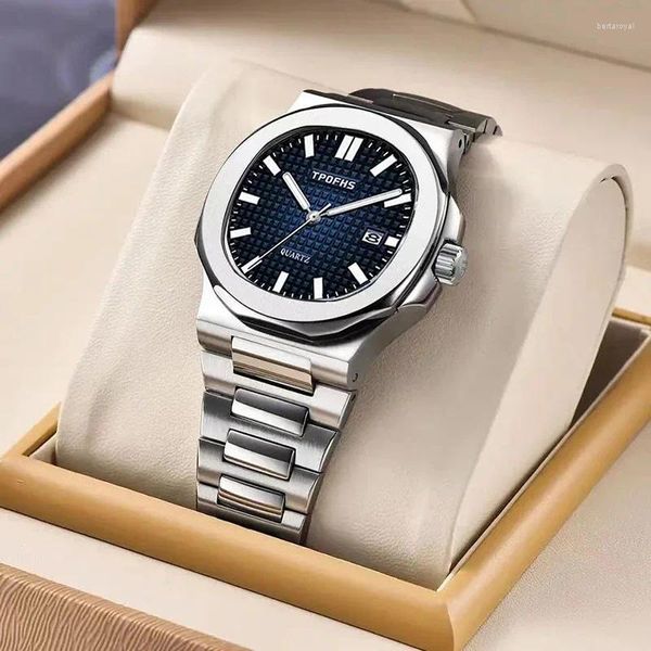 Relógios de pulso 2024 Originidade de luxo ASSISTIR Business Waterspert Male Clock Data luminosa Data de aço inoxidável Quartz Square Men Relloj Hombre