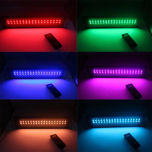 Atualizar lâmpada de tanque de peixes de aquário LED com suportes extensíveis RGBW Timer Dimmer 0-100% Programável 24/7 Controle remoto