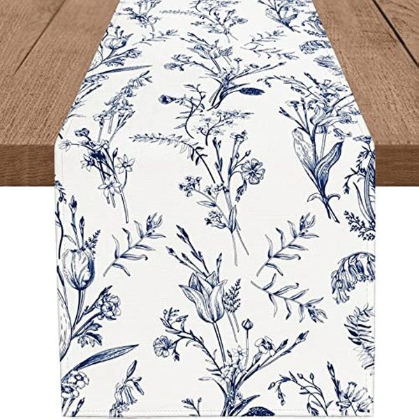 Floral rustico floreale rustico corridore blu scuro blu selvaggio tovagliolo tovaglia per vacanza decorazione da pranzo da pranzo per interni