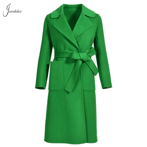 JXWATCHER Women Cashmere Casat High End Elegance Double Faced Wool Trench Casat com bolso de cinto Mleenvs Soild Color New