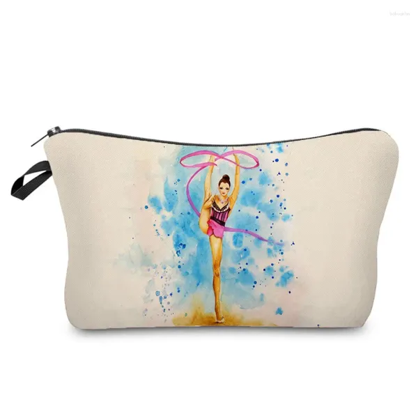 Bolsas de armazenamento Ginástica rítmica Moda Print Print Cosmetic School School Professor Presente Maquiagem feminina Organizador Organizador Travel