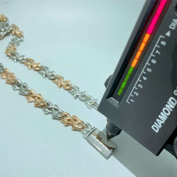 2024 8mm Two Tone Diamond Sand Iced Full Out Moissanite Clasp Chain Link Chain 925 Sterling Silver Thorn VVs Diamante Colar Cuban