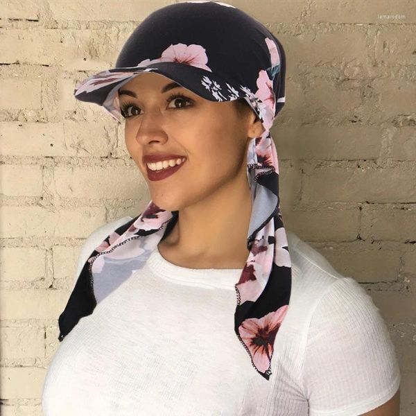 Berets Fashion Women Bonnet Verstellbares Blumendruck Bandana Hut Muslimische Frauen Hijab Islamic Kopfbeschwerdkrebs Chemotuchschal Wrap Wrap