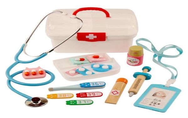 Crianças fingem brincar Doctor Toys Kids Kids Wooden Medical Simulation Medicine Chest Set para Kits Development Kits de Desenvolvimento de Interesse LJ201018360990