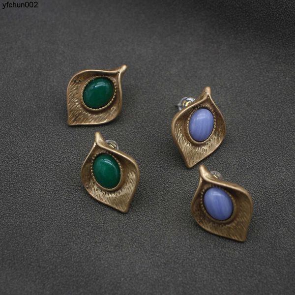 Earstuds Brincos Florence Grandpa Treasure Jóias de pedra natural incrustada com folhas de ginkgo estilo medieval d168