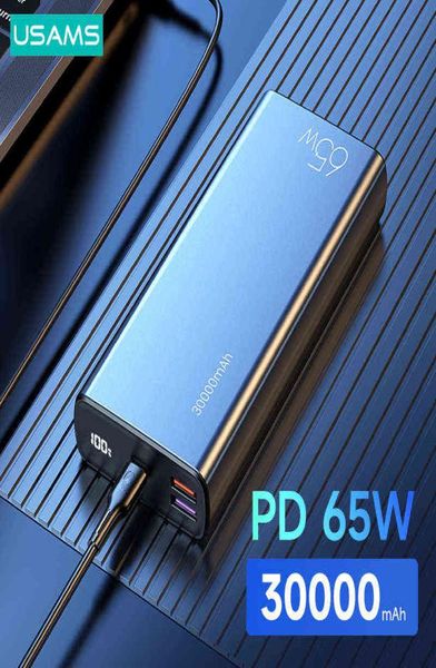 USAMS PD 65W Power Bank 30000mAh QC FCP AFC Fast Charge PowerBank para laptop smartphone Switch portátil Bateria externa Y25695000