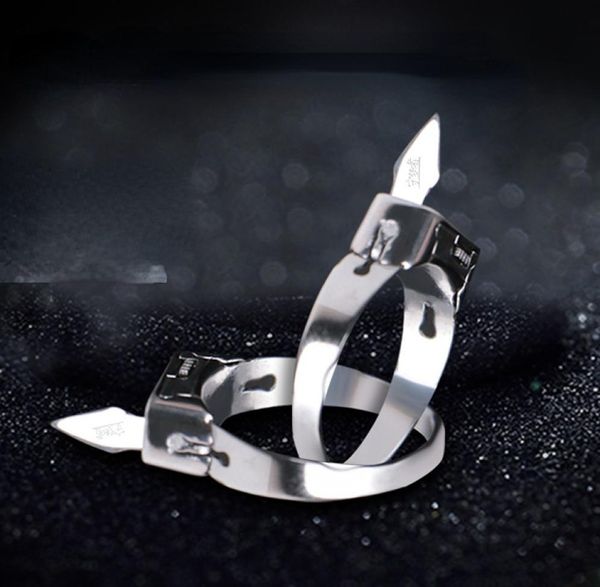 Anel de aço inoxidável geometricamente simples lâmina escondida Anel de anel aberto ajustável Casal prateado Titanium Steel ring2871335