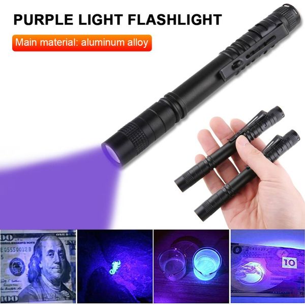 Flasma a penna LED portatile IPX4 Banknote impermeabile Piet Urine Stains Detector Torcia Tasca UV Lampada 395NM Mini UV Penna UV Light