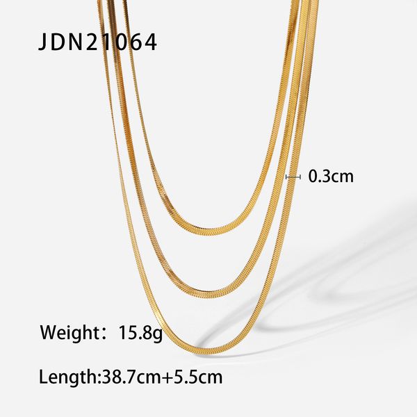INS New Geometry Gold Plated 3mm Blade Necklace for Stainless Steel Three Layer Designer Women Jewelry_voghion.com